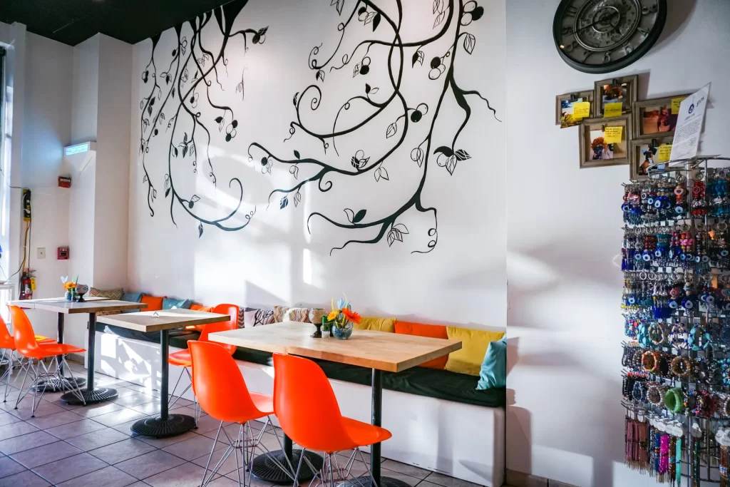 Indoor dining area at Mio's Grill & Cafe in St. Petersburg