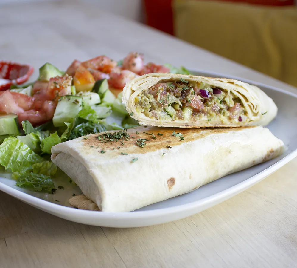 Falafel wrap platter at Mio's Grill & Cafe